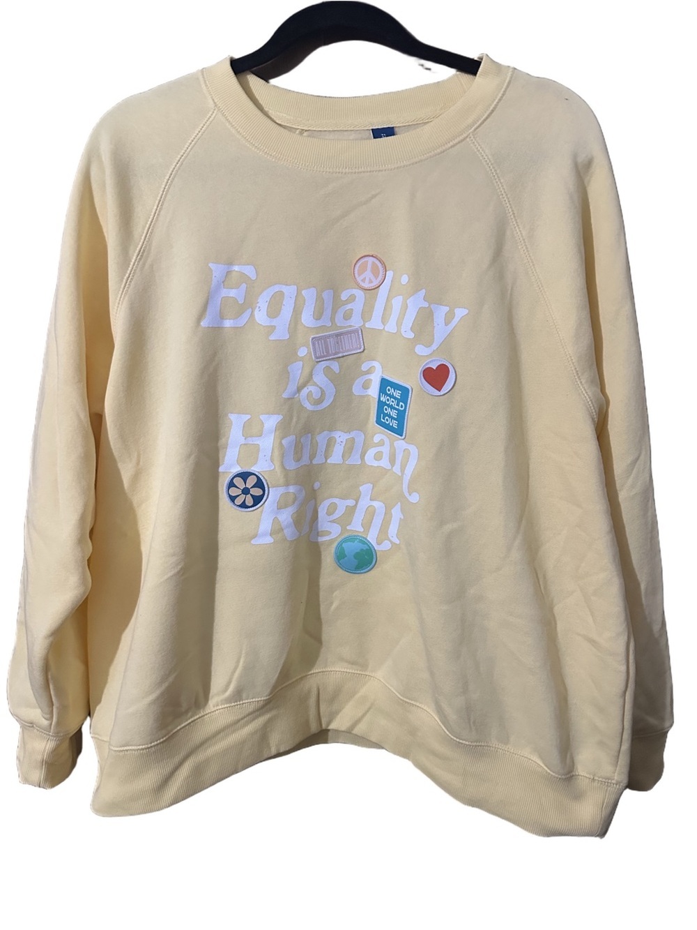 Old Navy Pale Yellow 'Equality Is A Human Right' Graphic Sweatshirt Size XL